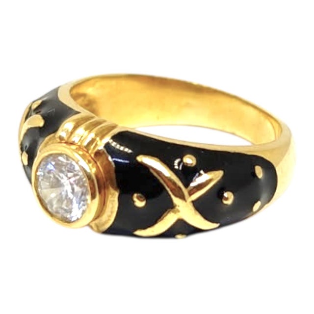 Late 20th Century Vintage Hidalgo 18k Black Enamel Diamond Solitaire Ring, Size 6.5 For Sale - Image 5 of 9