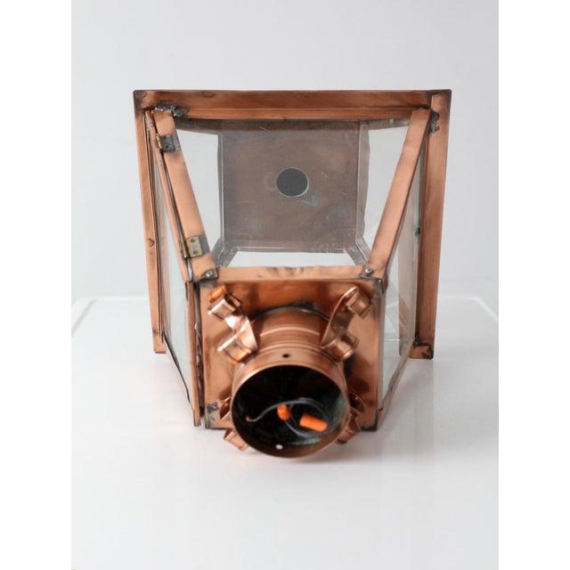 Vintage Copper Lantern Light Fixture With Brass Eagle Finial For Sale - Image 16 of 18