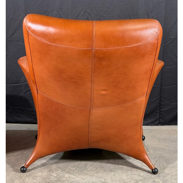 Animal Skin Gerard Van Den Berg Style Leolux Cognac Leather Lounge Chair and Ottoman, Netherlands, 1990s For Sale - Image 7 of 16