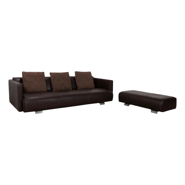 Model 6300 4-Seater Sofa and Ottoman in Brown Leather from Rolf Benz, Set of 2 For Sale