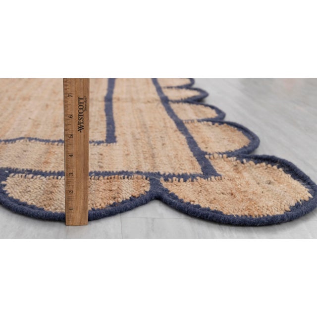 Navy Jute Wool Premium Handwoven Scalloped Rug 2.6x15 Ft. For Sale - Image 12 of 13