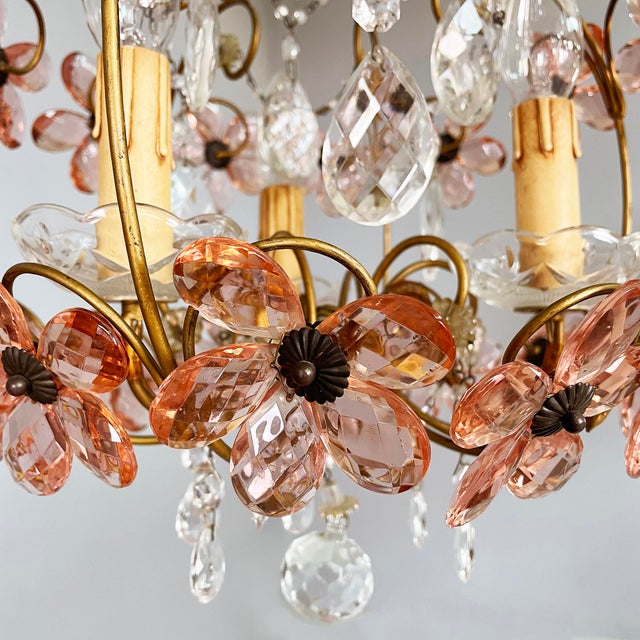 Italian Art Nouveau Chandeliers in Pink Murano Glass and Brass, Early 1900s, 1890s, Set of 2 For Sale - Image 5 of 18