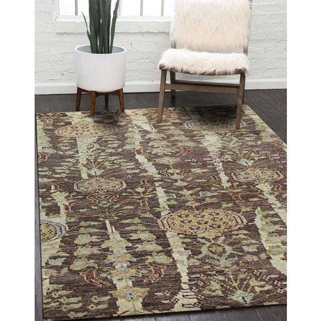 2020s 5x8 Brown Hand-Knotted Wool Striated Earth Tones Harshang Crab Modern Carpet Rug For Sale - Image 5 of 5