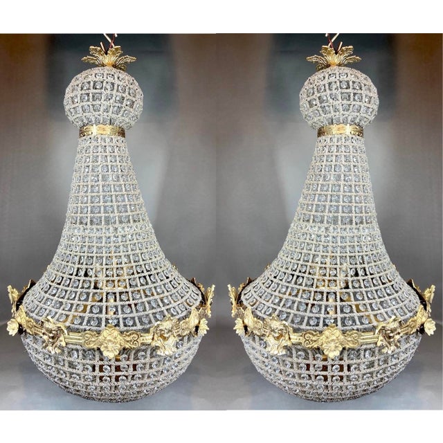 1970s French Louis XVI Gold Bronze Crystal Chandeliers-Pair For Sale - Image 11 of 11