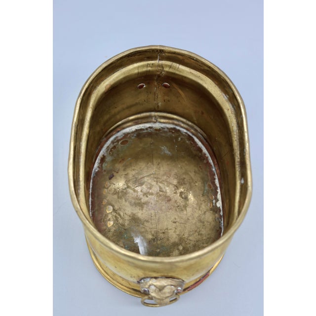 Brass Vintage Gilt Metal Oval Cachepot Planter With Lion Head Ring Handles For Sale - Image 8 of 11