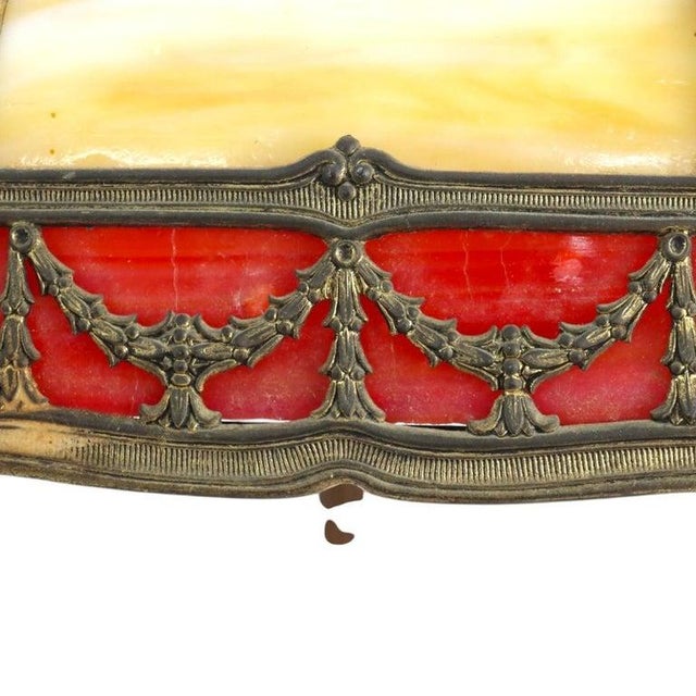 Bradley & Hubbard 8-Panel 2-Tone Arts & Crafts Slag Glass Lamp Table C1920 For Sale - Image 10 of 11