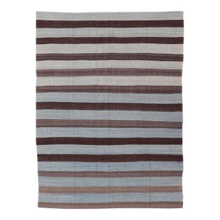 Modern Hand Woven Kilim Rug by Keivan Woven Arts, Striped Design, 8'6 X 12'6 For Sale