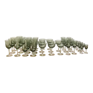 Sasaki Japan Blown Crystal Twist Stem Glasses Smoke Jade Grand Hawthorne Set 40
