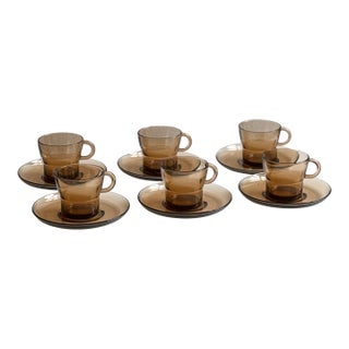 1970s French Mid-Century Modern Glass Coffee Cups — Set of 6 For Sale