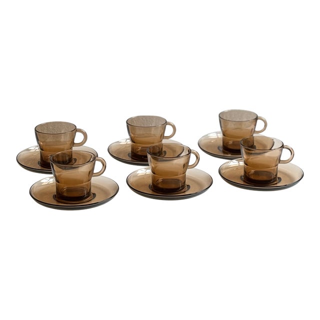 1970s French Mid-Century Modern Glass Coffee Cups — Set of 6 For Sale