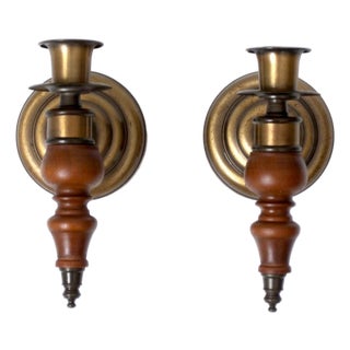 Vintage Colonial Revival Wood Candle Wall Sconces Pair For Sale