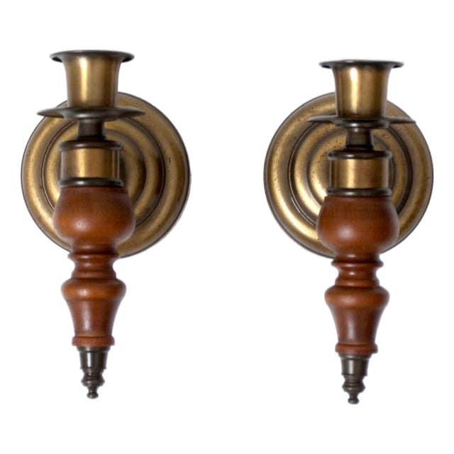 Vintage Colonial Revival Wood Candle Wall Sconces Pair For Sale