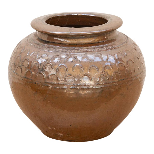 Vintage Martaban Brown Glazed Stoneware Pot For Sale