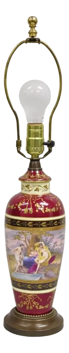 Antique French Paris Porcelain Figural Red Hand Painted Small Table Lamp