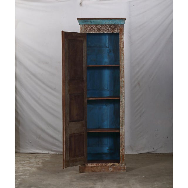 Armoire Constructed From an Antique Indian Painted Teakwood Door and Elements For Sale In Santa Fe - Image 6 of 7