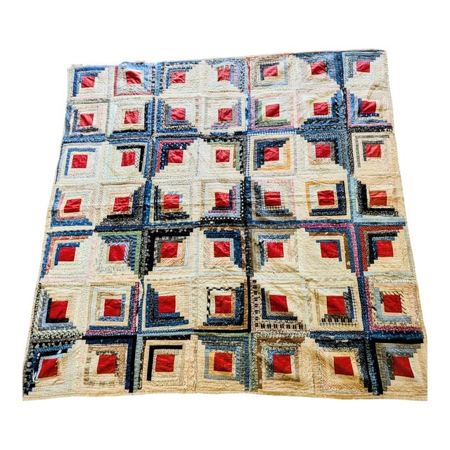 Antique Log Cabin Quilt, Likely 19th Century For Sale