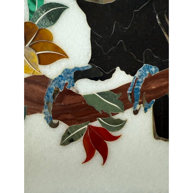 Marble Table Top With Mosaic Inlay of a Toucan Bird For Sale In Austin - Image 6 of 9