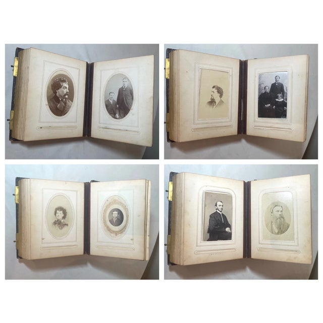 Antique 1800's Handmade Inlaid Marquetry Wood Brass Photo Album W/ Photographs For Sale - Image 11 of 12