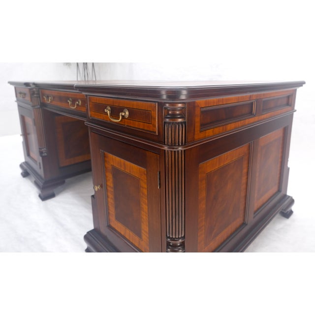 Large Double Pedestal Embossed Leather Top Mahogany Partners Desk MINT For Sale - Image 12 of 14