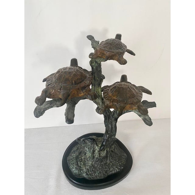 Realism Vintage Sea Turtle Trio Swimming Around Reef, Bronze Sculpture For Sale - Image 3 of 8