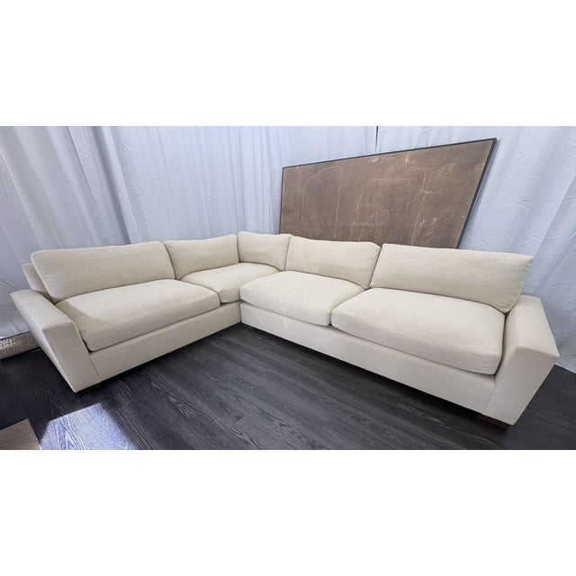 Restoration Hardware Rh Maxwell Left-Arm L-Sectional | Classic | Down | Perennials® Performance Textured Linen Weave – Dune For Sale - Image 4 of 18