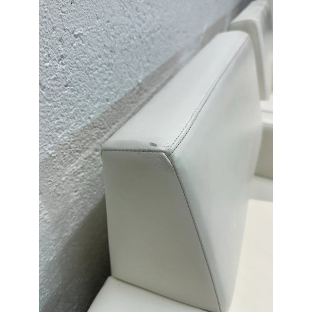 Pair of Brueton White Naugahyde and Chrome Frame Dining Arm Chairs - Twelve Available For Sale - Image 10 of 11