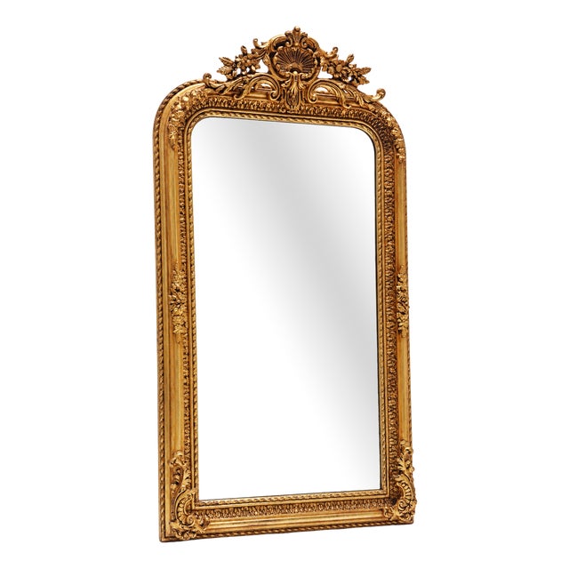 Large Golden Baroque Mirror with Crest from Green Square For Sale