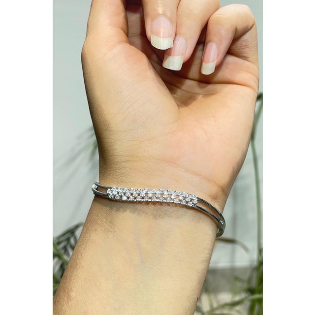 Hallmarked 925 Cubic Zirconia Hinged Wavy Bangle Bracelet for Women - Christmas Gift For Sale - Image 6 of 13