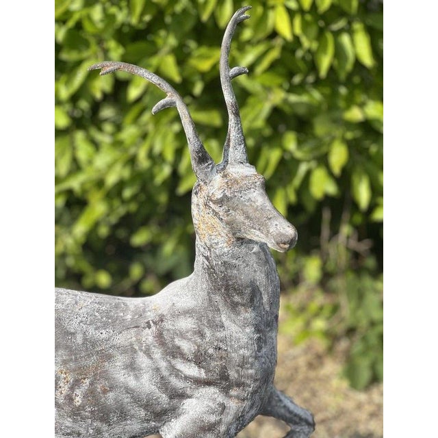 Cast Iron Stag Deer on Ball Garden Finial Sculptures, Set of 2 For Sale - Image 3 of 12