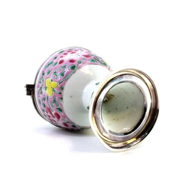 Silver Ashtray with Hinged Lid and Chinese Ceramic Structure For Sale - Image 9 of 10