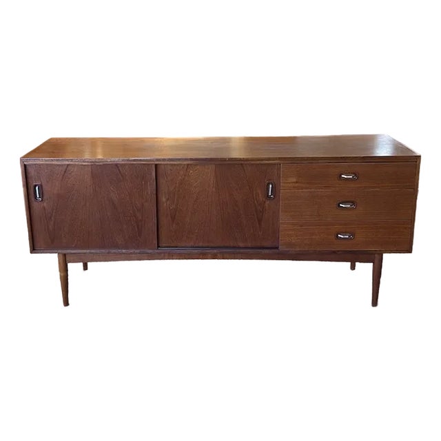 Mid Century Modern Teak Credenza W/ Sliding Doors by AustinSuite, Uk c.1960 For Sale