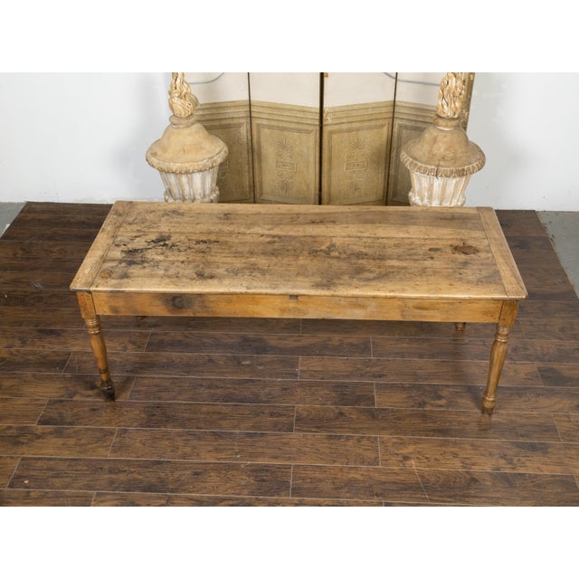 French 19th Century Walnut Farm Table with Turned Legs and Distressed Patina For Sale - Image 10 of 12