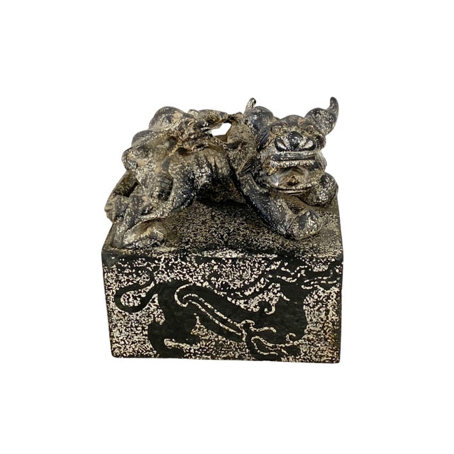 Stone Vintage Chinoiserie Soap Stone Foo Dog Ink Stamp Seal 6" W For Sale - Image 7 of 9