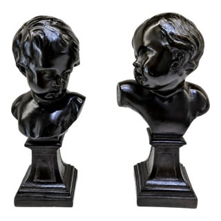 Vintage Alva Studios Pair of French Neoclassical Child Bust Sculptures, Met Museum Reproductions For Sale