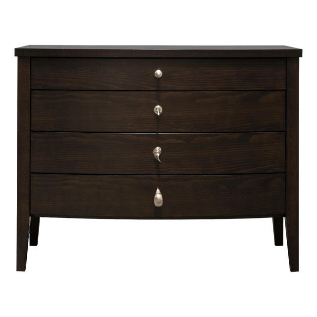 "Big Cassettiera" 4-Drawer Chest in Dark Beech & Silver Knobs for Promemoria by Romeo Sozzi For Sale