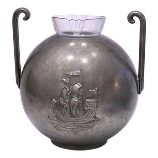 Pewter Vase with Glass Insert by Sylvia Stave for C.G. Hallberg, Sweden, 1934 For Sale