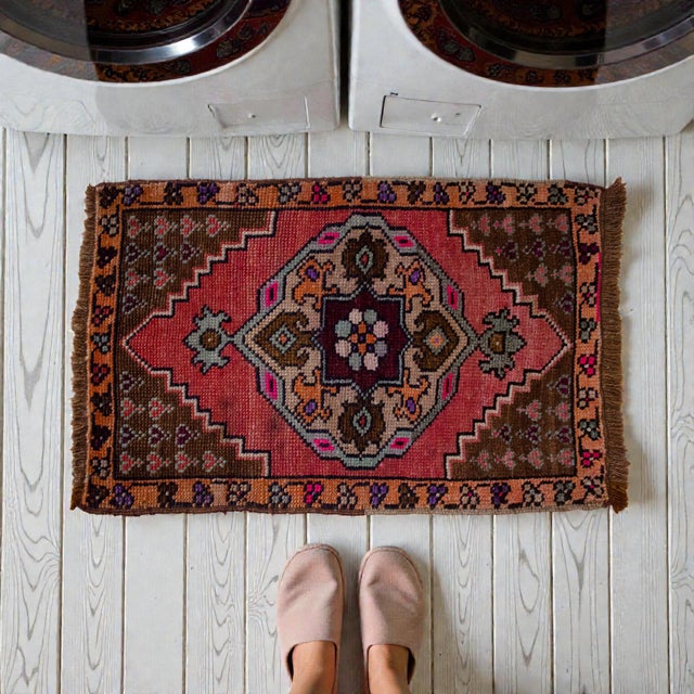 Contemporary Hand Knotted Small Turkish Rug Organic Wool Mat Small Area Rug Kitchen Decor Doormat - 19'' X 29'' For Sale - Image 3 of 15