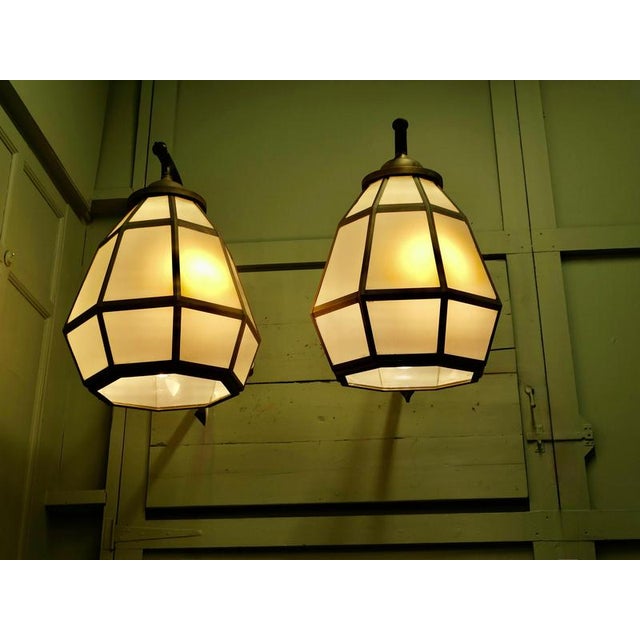 Large Brass Octagonal Wall Lanterns, 1960, Set of 2 For Sale - Image 4 of 8