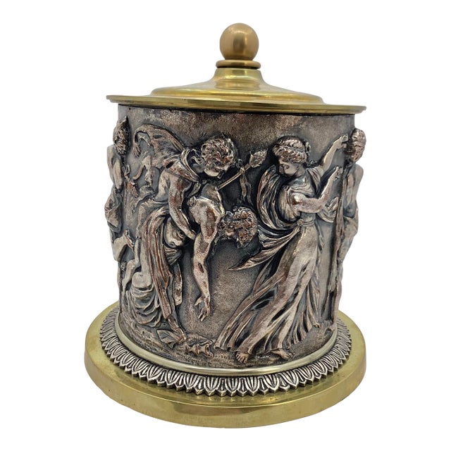 Antique Folly Repousse Bacchanalia Revelry Scene Silver Over Copper Circa 1880 For Sale