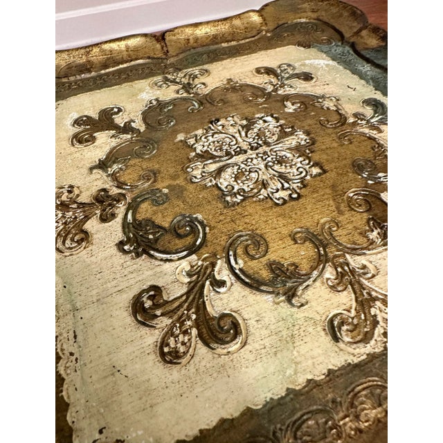 Gold Baroque Italian Florentine Gold Gilt and Cream Square Side Accent Table For Sale - Image 8 of 12