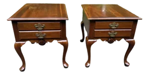 Late 20th Century Pair of Queen Anne Style 1 Drawer Side Tables/ Nightstands