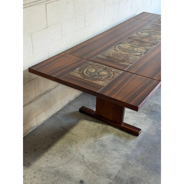 In Style of Gangsø Møbler Ox Art Tile Dining Table Two Leaves Rosewood Danish Mid-Century Modern 1970s For Sale In Los Angeles - Image 6 of 11