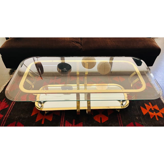 Brass and Glass Coffee Table Hollywood Regency Glam For Sale - Image 9 of 13
