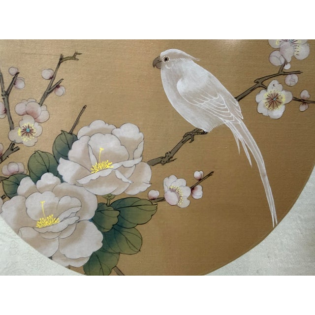 Chinese Vintage Chinese Watercolor Painting on Silk Framed Pictures Birds Floral Signed - a Pair For Sale - Image 3 of 12