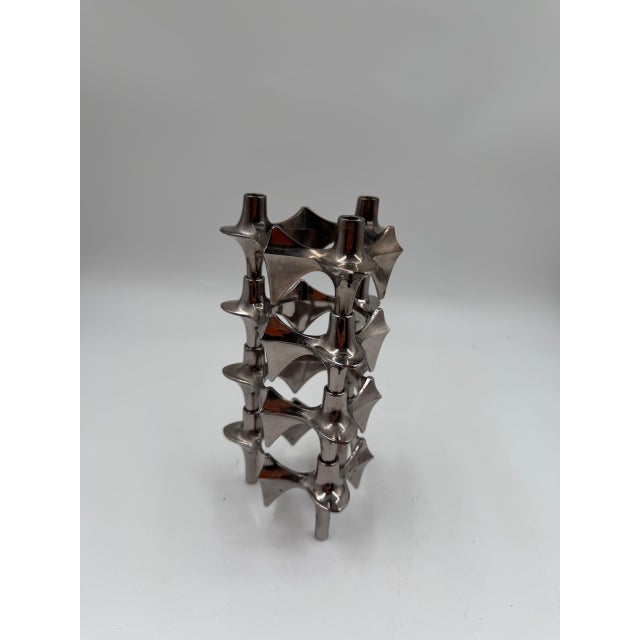 Silver Mid-Century Modern Brutalist Chrome Taper Candleholders by Nagel Stoff for BMF, 1950s, Set of 4 For Sale - Image 8 of 18
