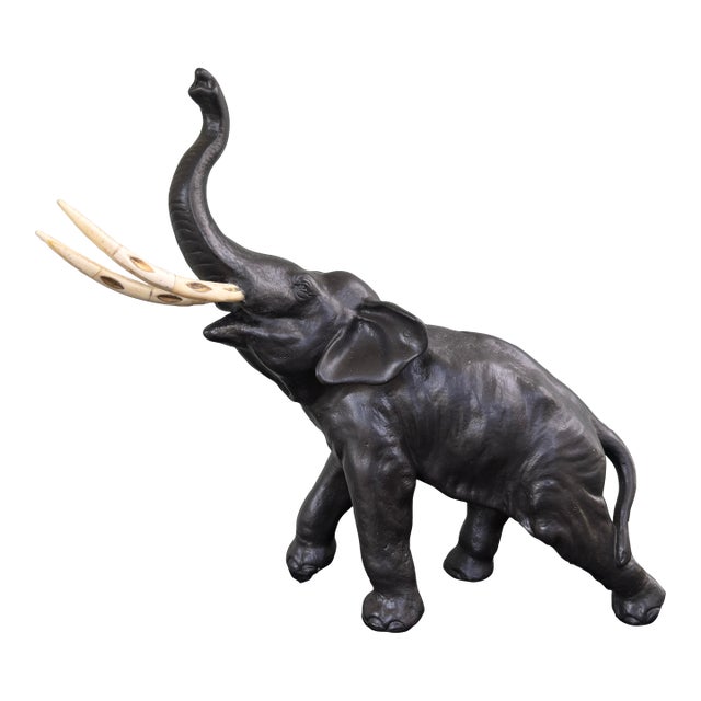 Antique Copper-Plated Cast Iron Elephant Sculpture With Raised Trunk, Circa 1900–1930 For Sale