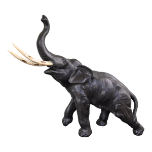 Antique Copper-Plated Cast Iron Elephant Sculpture With Raised Trunk, Circa 1900–1930