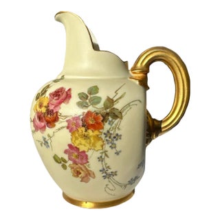 Antique Royal Worchester 1895 Bone China Pitcher Jug Gilt Handle For Sale