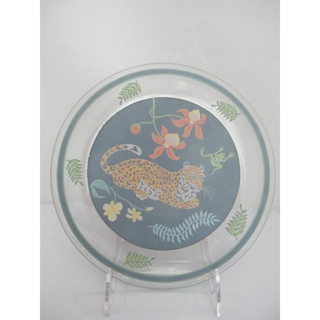 Lynn Chase Lounging Jaguar Jungle Cat Glass 8 1/4" Salad Plate Set of 2 For Sale - Image 10 of 10