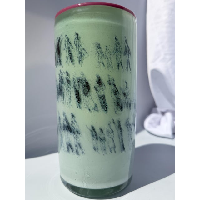 Late 20th Century Unique Art Glass Vase With Graal Technique Drawings and Pink Rim For Sale - Image 5 of 14